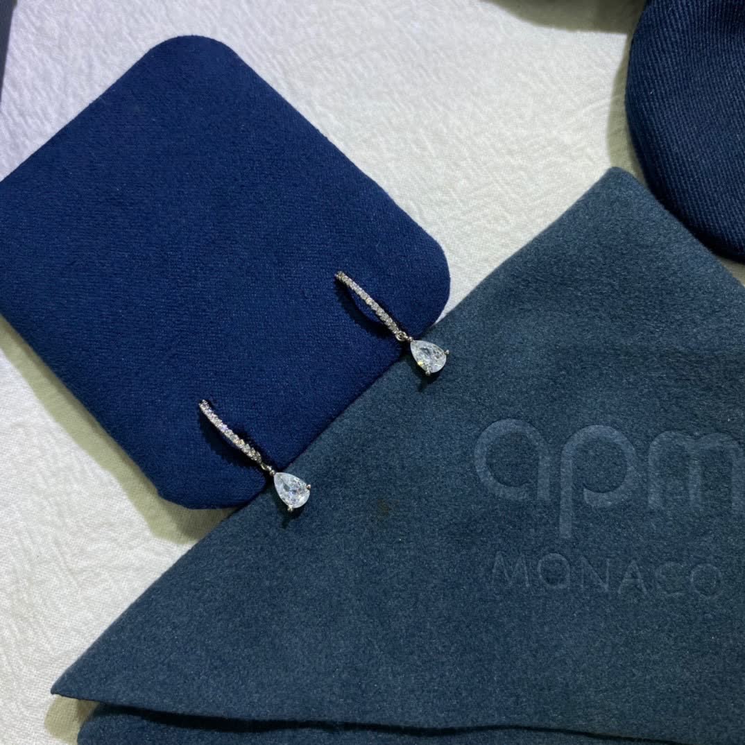 APM Monaco Silver Hoop Earrings with Diamond Drop